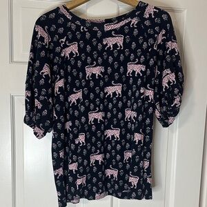 Crown & Ivy Navy and Pink cheetah Print Blouse